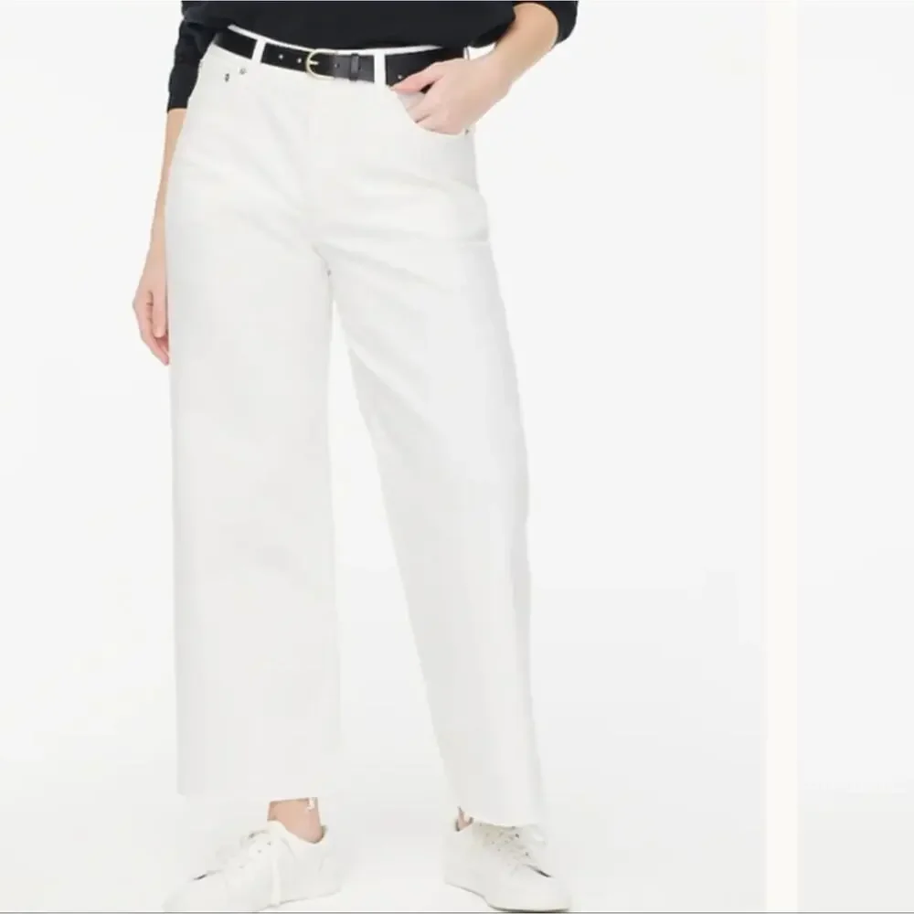 J. Crew Curvy Wide-Leg Crop Jeans White Raw Hem High Rise NWT - Size 29 Petite